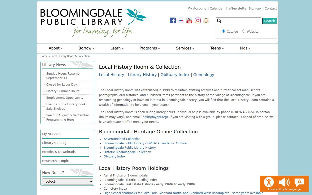 Bloomingdale residents directory library local history