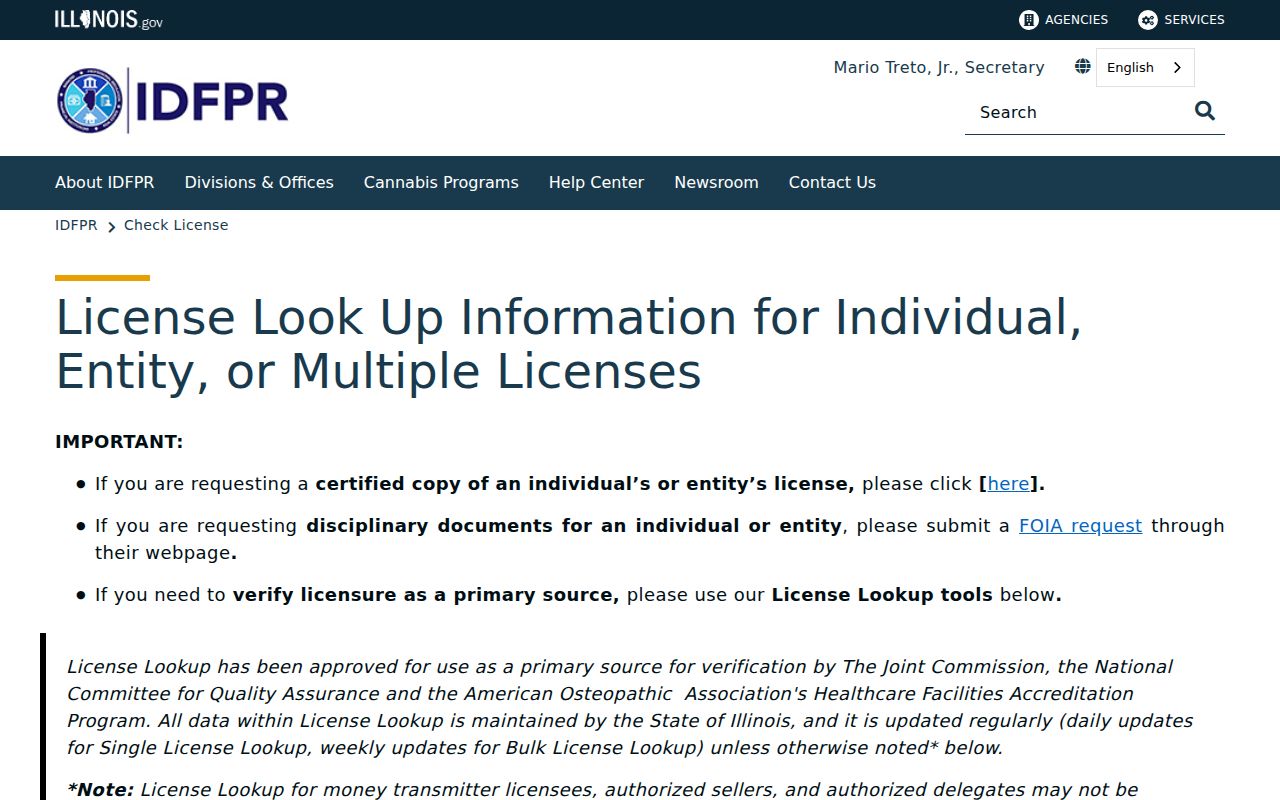 Bloomingdale neighbors Illinois professional license lookup