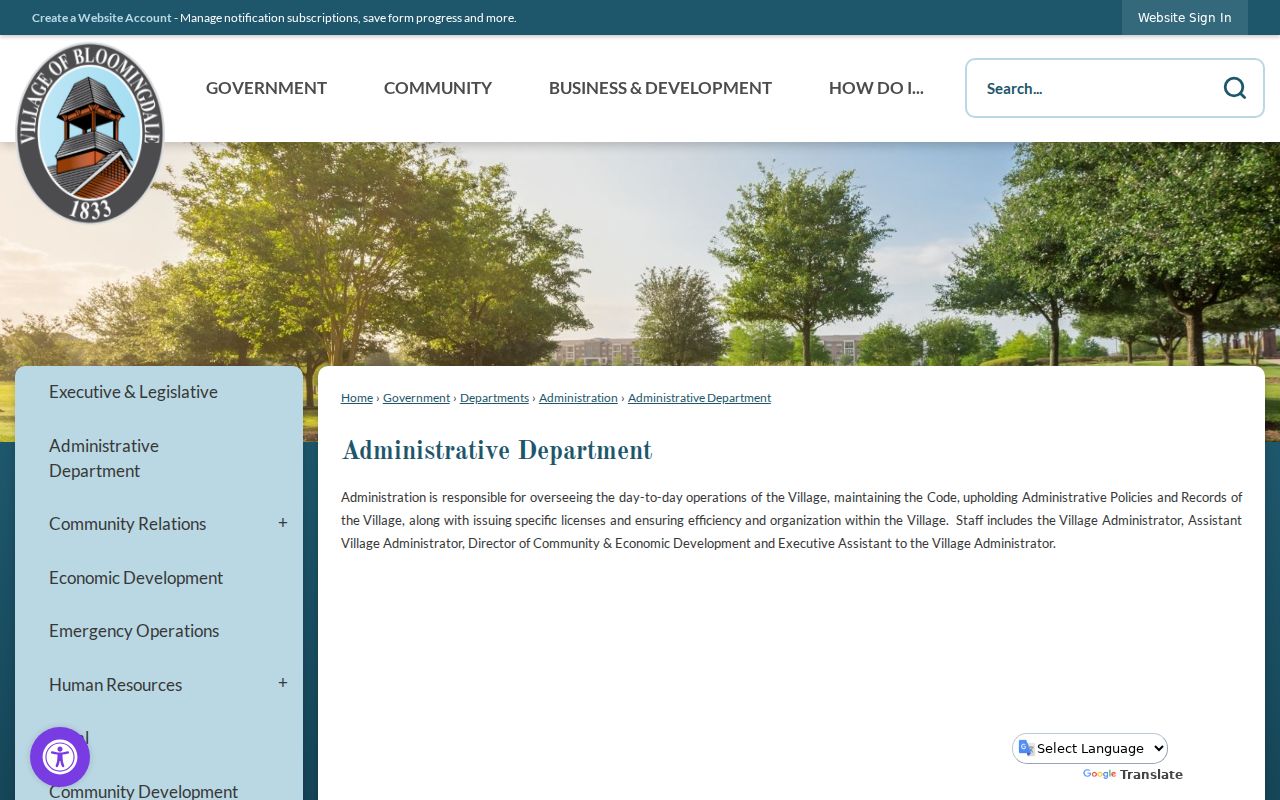 Bloomingdale neighbors Village administrative records contact