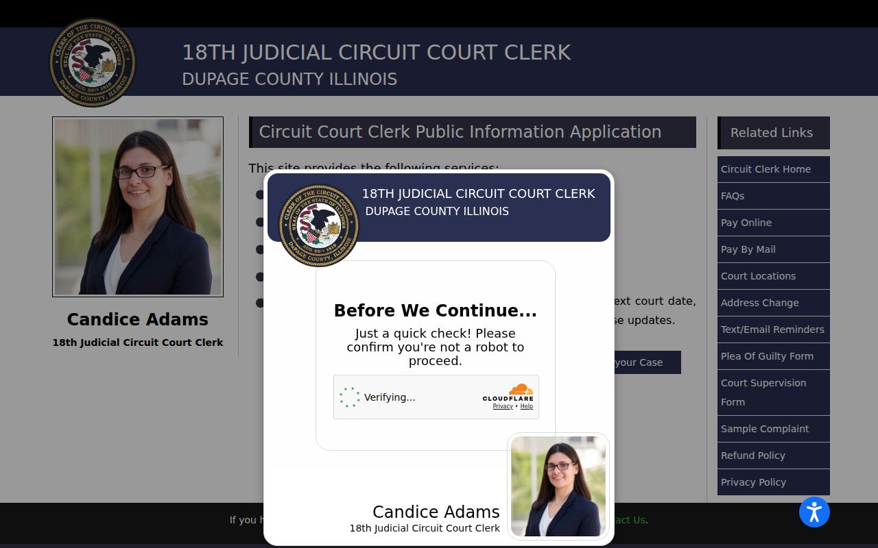 Bloomingdale resident lookup on the DuPage court name-search screen