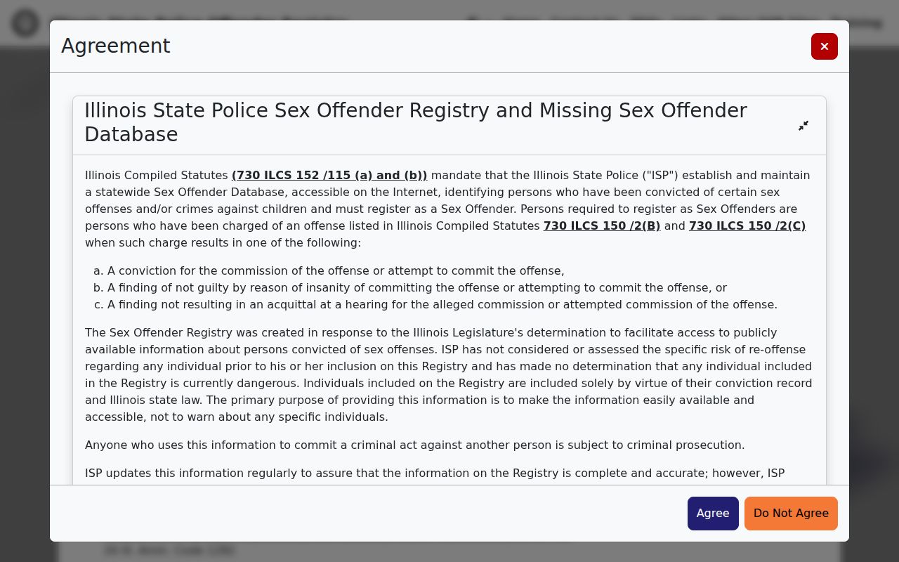 Bloomingdale resident lookup using the Illinois State Police registry