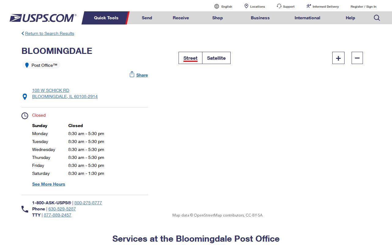 Bloomingdale ZIP code directory view of the official post office page