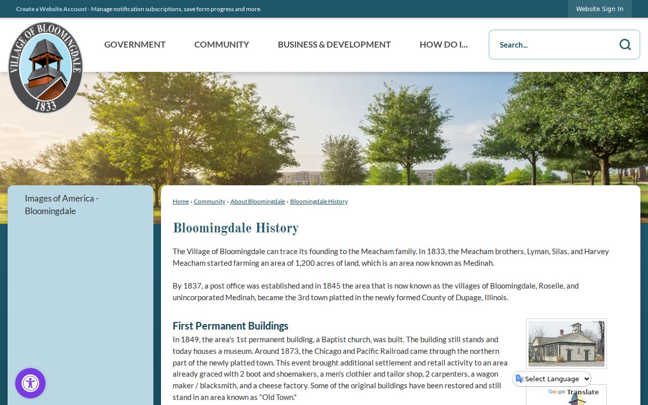 Bloomingdale ZIP code directory context from the Village history page